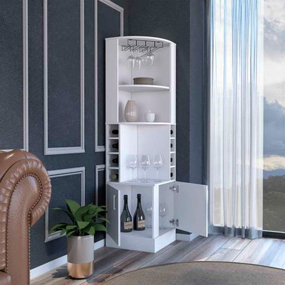 Bar Cabinet, 8 Wine Cubbies, Double Door, White Finish