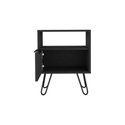 Nightstand, Single Drawer & Cabinet, Hairpin Legs, Black Wengue Finish