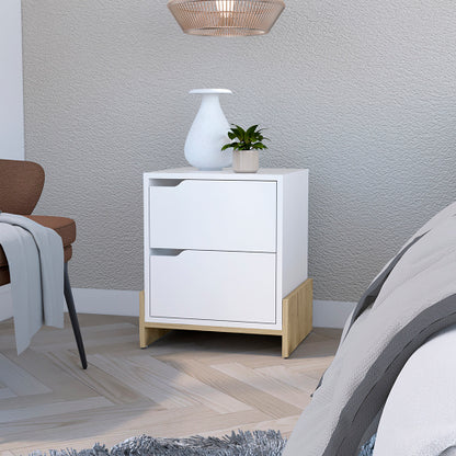 White Macadamia 2-Drawer Nightstand with Sturdy Base