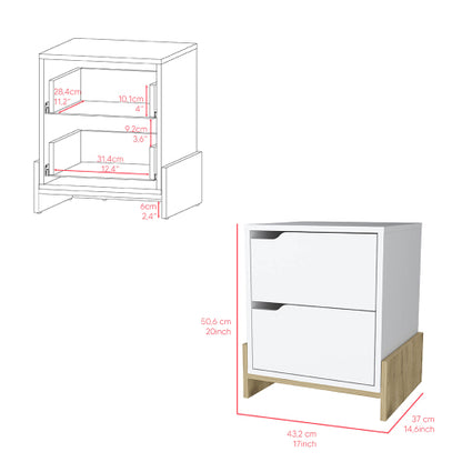 White Macadamia 2-Drawer Nightstand with Sturdy Base