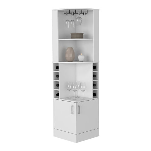 Bar Cabinet, 8 Wine Cubbies, Double Door, White Finish
