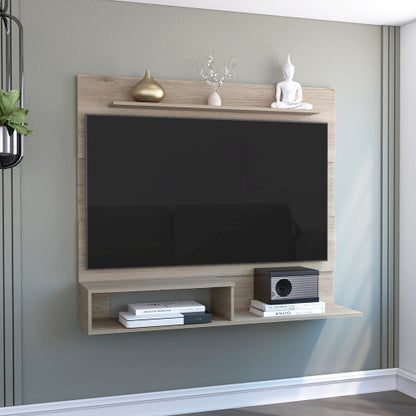 43.3 Inch Light Pine Floating Entertainment Center for TVs Up To 55 Inch with Multi Storage Shelves
