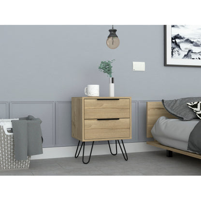 Skyoner 2 Two-Drawer Nightstand, Light Oak, Hairpin Legs