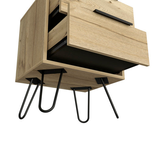 Skyoner 2 Two-Drawer Nightstand, Light Oak, Hairpin Legs