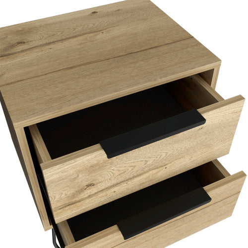 Skyoner 2 Two-Drawer Nightstand, Light Oak, Hairpin Legs