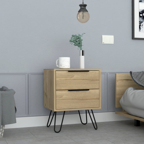 Skyoner 2 Two-Drawer Nightstand, Light Oak, Hairpin Legs