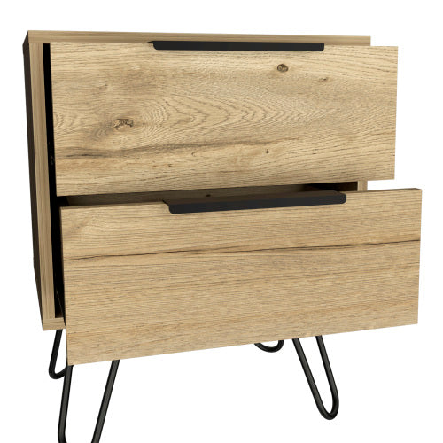 Skyoner 2 Two-Drawer Nightstand, Light Oak, Hairpin Legs