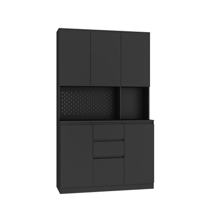 74 Inch Kitchen Pantry Cabinet with Hutch Drawers and Charging Station Black
