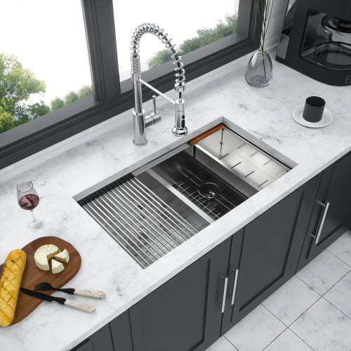 Double Bowl (50/50) Undermount Kitchen Sink- 33"x19"x10" Stainless Steel 16 Gauge with Two 10" Deep Basin