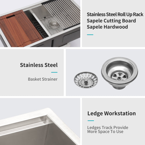 Double Bowl (50/50) Undermount Kitchen Sink- 33"x19"x10" Stainless Steel 16 Gauge with Two 10" Deep Basin