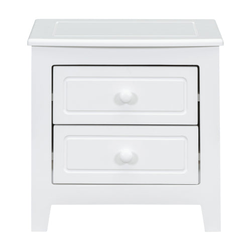 2-Drawer Nightstand for Bedroom, Mid Century Retro Bedside Table with Classic Design,White