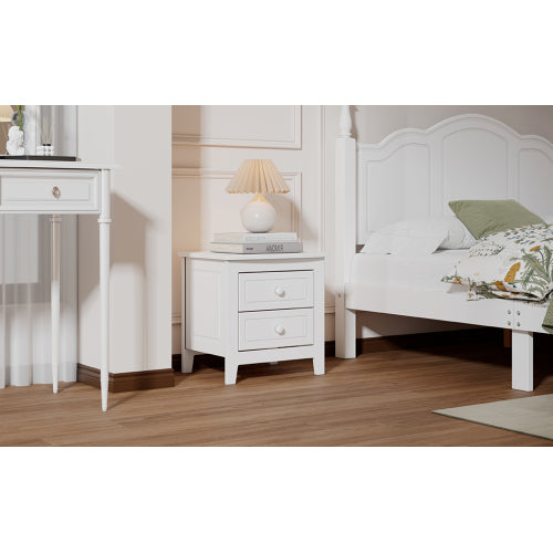 2-Drawer Nightstand for Bedroom, Mid Century Retro Bedside Table with Classic Design,White