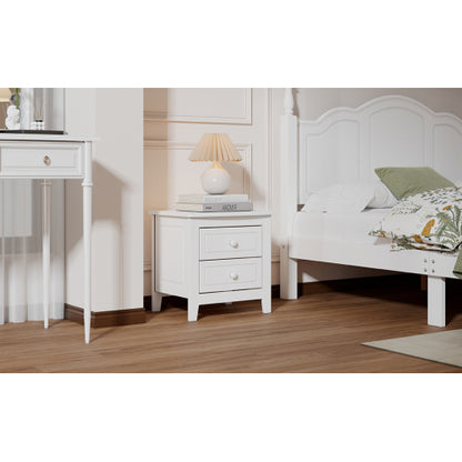 2-Drawer Nightstand for Bedroom, Mid Century Retro Bedside Table with Classic Design,White