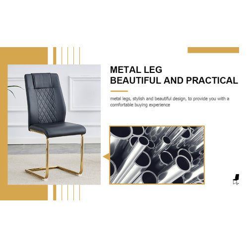 Dining Chairs Set of 6, Black PU Upholstered Chairs with Gold Metal Legs