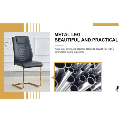 Dining Chairs Set of 6, Black PU Upholstered Chairs with Gold Metal Legs