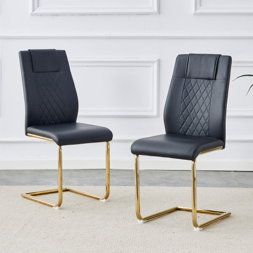 Dining Chairs Set of 6, Black PU Upholstered Chairs with Gold Metal Legs