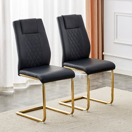 Dining Chairs Set of 6, Black PU Upholstered Chairs with Gold Metal Legs