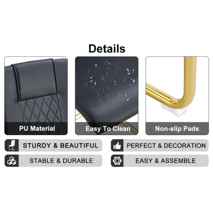 Dining Chairs Set of 6, Black PU Upholstered Chairs with Gold Metal Legs