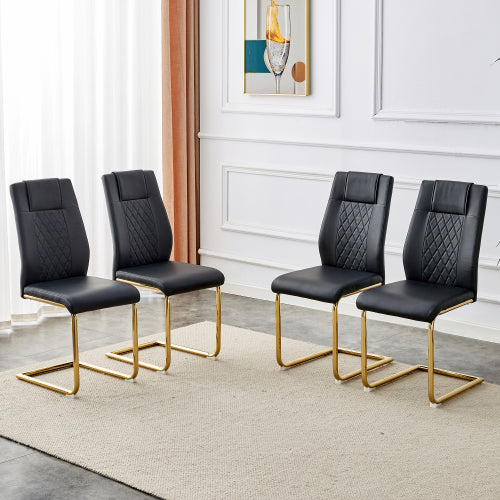 Dining Chairs Set of 6, Black PU Upholstered Chairs with Gold Metal Legs