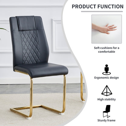 Dining Chairs Set of 6, Black PU Upholstered Chairs with Gold Metal Legs