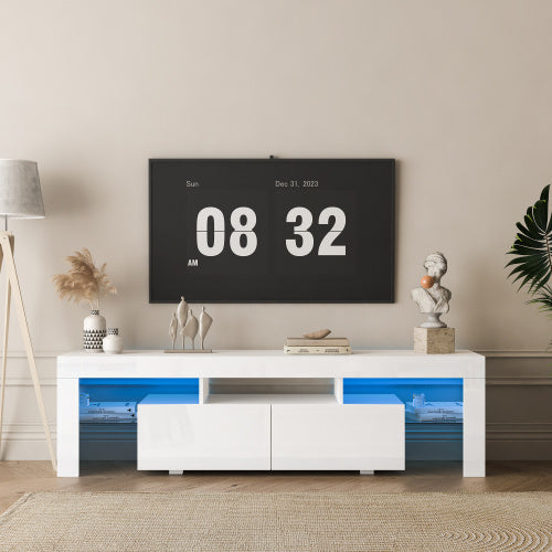 White High Gloss LED TV Console, Multi Storage Entertainment Center for TVs Up to 65 Inch