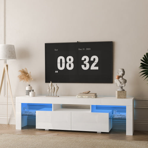 White High Gloss LED TV Console, Multi Storage Entertainment Center for TVs Up to 65 Inch