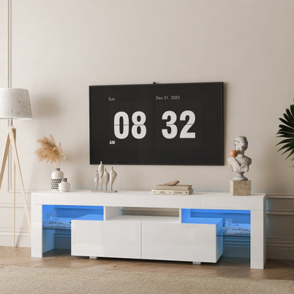 White High Gloss LED TV Console, Multi Storage Entertainment Center for TVs Up to 65 Inch