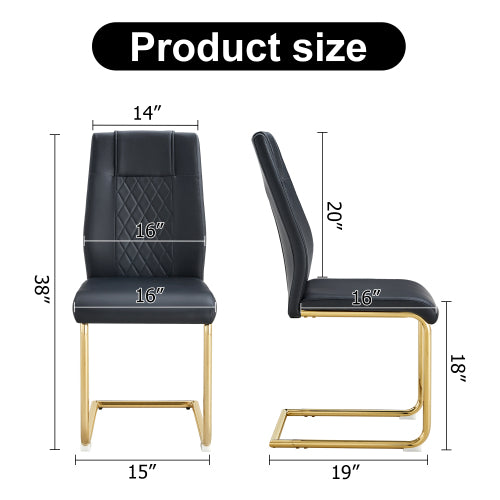 Dining Chairs Set of 6, Black PU Upholstered Chairs with Gold Metal Legs