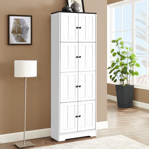 24inch L x 12.8inch W x 72.4inch H Tall Storage Cabinet with 8 Doors and 4 Shelves White Wall Cabinet