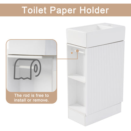 18.6" Bathroom Vanity with Sink, Bathroom Vanity Cabinet with Two-tier Shelf, Left or Right Orientation, White (Old Sku:WF308491AAK)