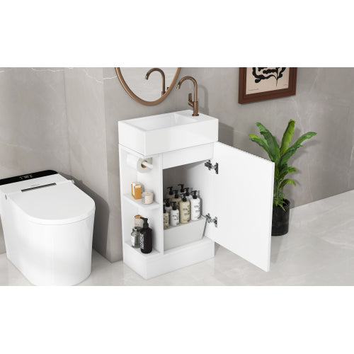 18.6" Bathroom Vanity with Sink, Bathroom Vanity Cabinet with Two-tier Shelf, Left or Right Orientation, White (Old Sku:WF308491AAK)