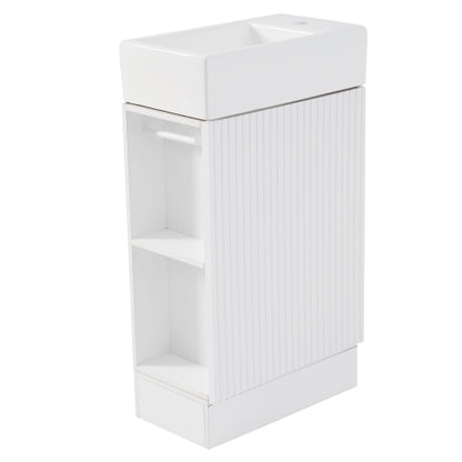 18.6" Bathroom Vanity with Sink, Bathroom Vanity Cabinet with Two-tier Shelf, Left or Right Orientation, White (Old Sku:WF308491AAK)