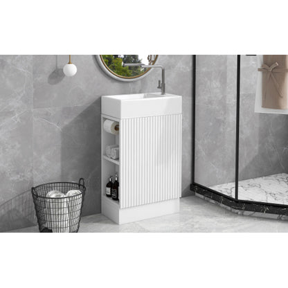 18.6" Bathroom Vanity with Sink, Bathroom Vanity Cabinet with Two-tier Shelf, Left or Right Orientation, White (Old Sku:WF308491AAK)