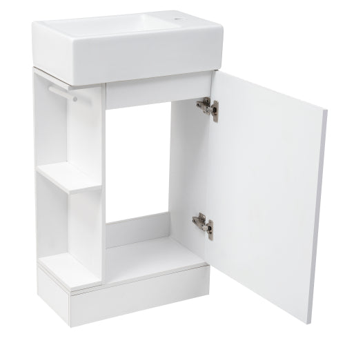 18.6" Bathroom Vanity with Sink, Bathroom Vanity Cabinet with Two-tier Shelf, Left or Right Orientation, White (Old Sku:WF308491AAK)