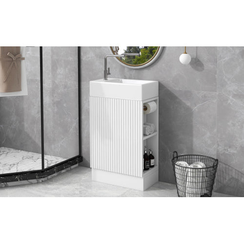 18.6" Bathroom Vanity with Sink, Bathroom Vanity Cabinet with Two-tier Shelf, Left or Right Orientation, White (Old Sku:WF308491AAK)