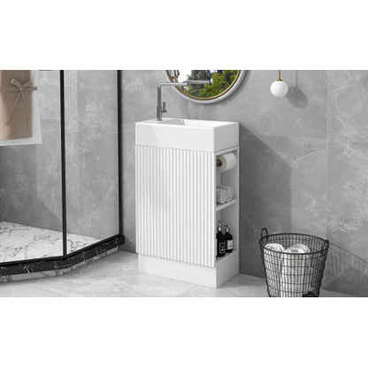 18.6" Bathroom Vanity with Sink, Bathroom Vanity Cabinet with Two-tier Shelf, Left or Right Orientation, White (Old Sku:WF308491AAK)