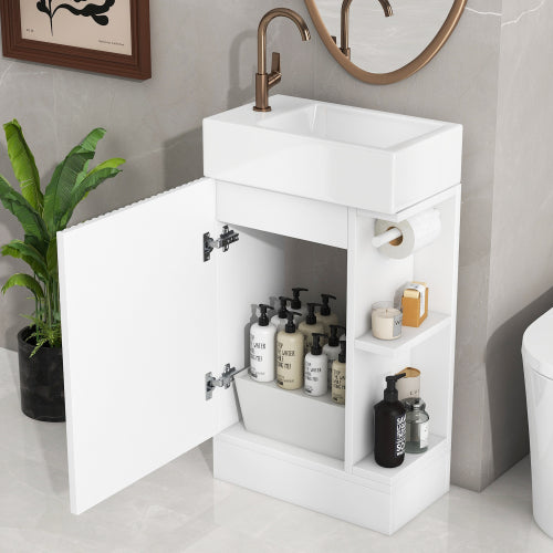 18.6" Bathroom Vanity with Sink, Bathroom Vanity Cabinet with Two-tier Shelf, Left or Right Orientation, White (Old Sku:WF308491AAK)