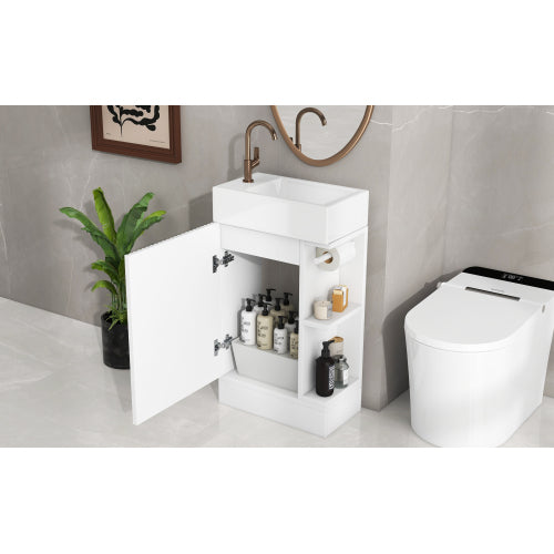 18.6" Bathroom Vanity with Sink, Bathroom Vanity Cabinet with Two-tier Shelf, Left or Right Orientation, White (Old Sku:WF308491AAK)