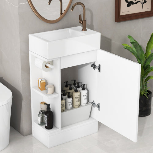 18.6" Bathroom Vanity with Sink, Bathroom Vanity Cabinet with Two-tier Shelf, Left or Right Orientation, White (Old Sku:WF308491AAK)