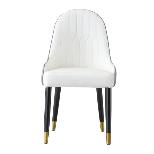 Set of 2 Modern Faux Leather Dining Chairs, Metal Legs, Quilted PU Accent Chairs White+Gray for Dining & Reception Room