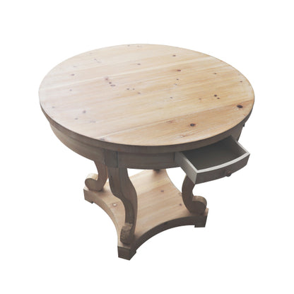 Farmhouse Round End Table 2 Drawer MDF Veneer Accent Side Table Natural Wood