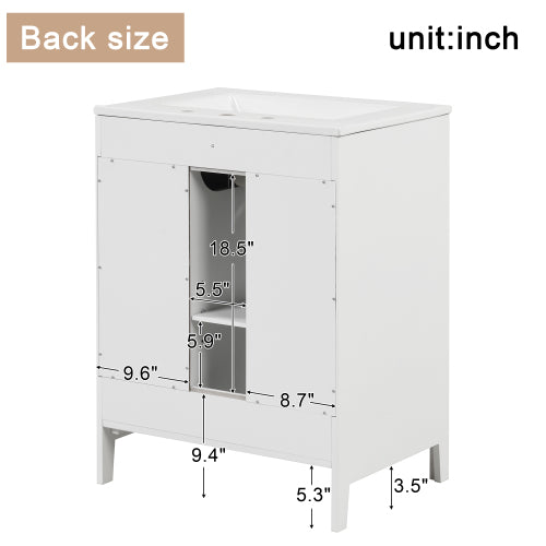 24" Bathroom Vanity with Sink, Bathroom Vanity Cabinet with Two Drawers and Door, Adjustable Shelf, Solid Wood and MDF, White (Old Sku:WF309411AAK)
