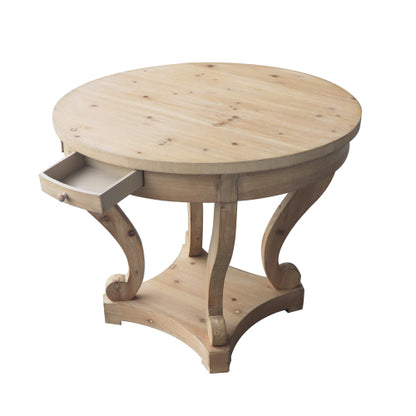 Farmhouse Round End Table 2 Drawer MDF Veneer Accent Side Table Natural Wood