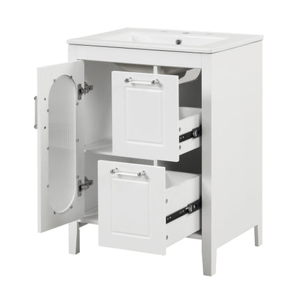 24" Bathroom Vanity with Sink, Bathroom Vanity Cabinet with Two Drawers and Door, Adjustable Shelf, Solid Wood and MDF, White (Old Sku:WF309411AAK)