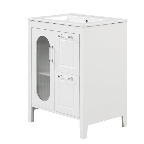 24" Bathroom Vanity with Sink, Bathroom Vanity Cabinet with Two Drawers and Door, Adjustable Shelf, Solid Wood and MDF, White (Old Sku:WF309411AAK)