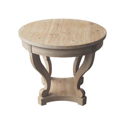 Farmhouse Round End Table 2 Drawer MDF Veneer Accent Side Table Natural Wood