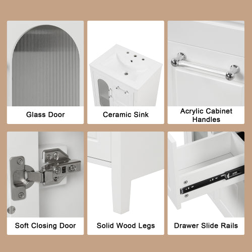 24" Bathroom Vanity with Sink, Bathroom Vanity Cabinet with Two Drawers and Door, Adjustable Shelf, Solid Wood and MDF, White (Old Sku:WF309411AAK)