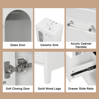 24" Bathroom Vanity with Sink, Bathroom Vanity Cabinet with Two Drawers and Door, Adjustable Shelf, Solid Wood and MDF, White (Old Sku:WF309411AAK)