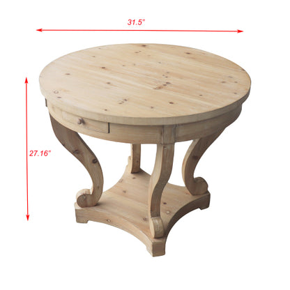 Farmhouse Round End Table 2 Drawer MDF Veneer Accent Side Table Natural Wood
