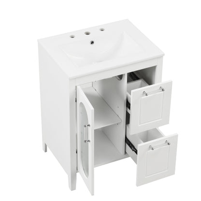 24" Bathroom Vanity with Sink, Bathroom Vanity Cabinet with Two Drawers and Door, Adjustable Shelf, Solid Wood and MDF, White (Old Sku:WF309411AAK)